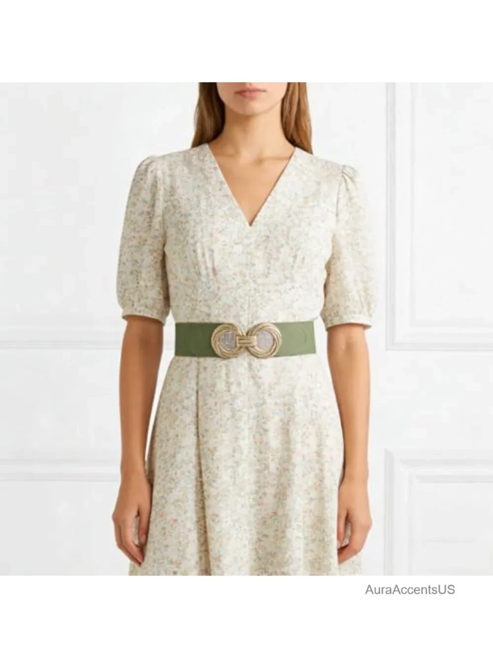 Elastic Vintage Wide Waist Stretch Belt with Rhinestone Buckle